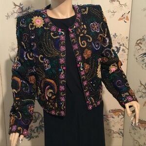 Vintage Beaded Black Jacket with Multi-Color Embroidery
